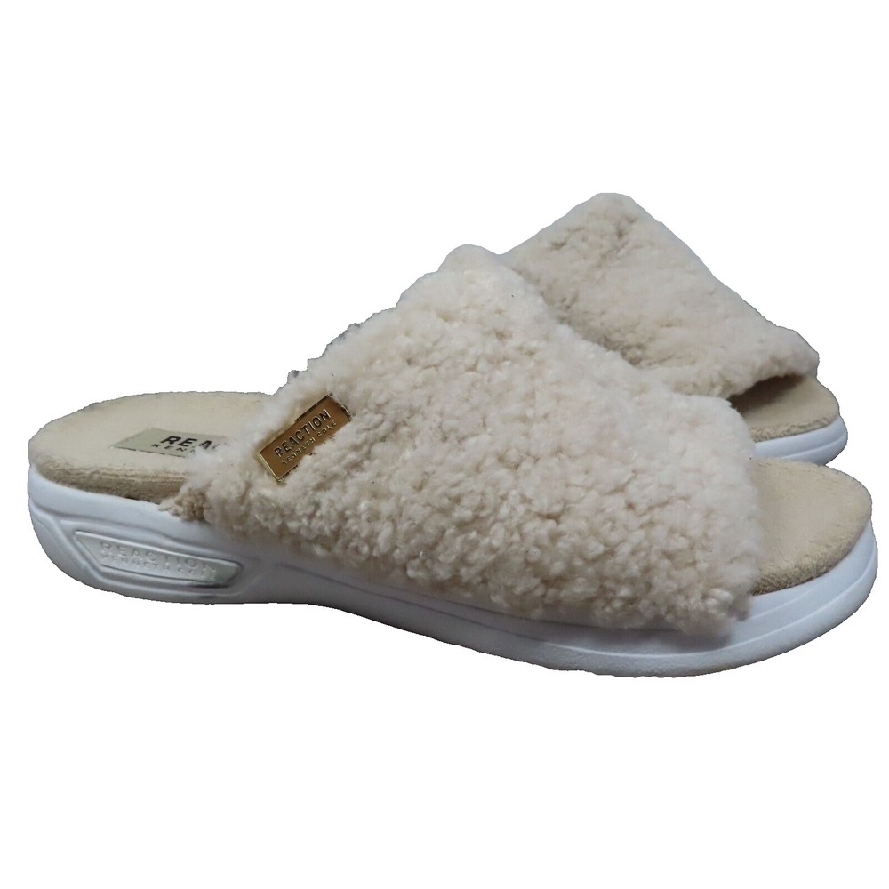 Kenneth Cole Reaction Women 5 Cream Slippers Four Cozy Slide Soft Plush Open Toe